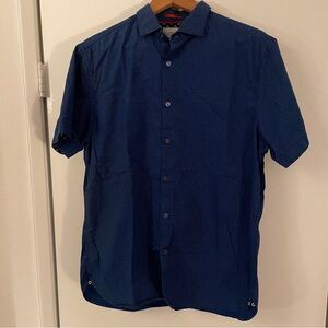 Men's Blue Cactus Man Short Sleeve collared Shirt L